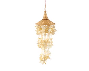 Vintage 1970's White Sea Shell Bohemian Hanging Swag Lamp Chandelier Boho Beach Decor