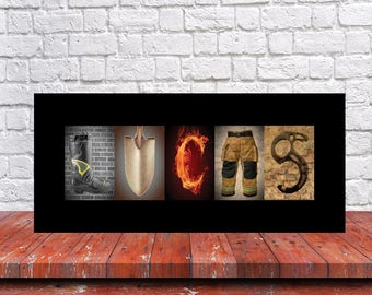 FireFighter Gift - Fathers Day Gift- Gift for Fireman - Fire Fighter Letter Art Print - Wedding Gift - Architectural Letter Art Print -