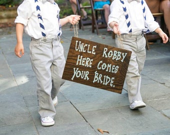 Ring Bearer Signs, Flower Girl Signs, Wedding Entrance Signs, Uncle Here Comes Your Bride, Wood Wedding Signage, Rustic Wedding Signs