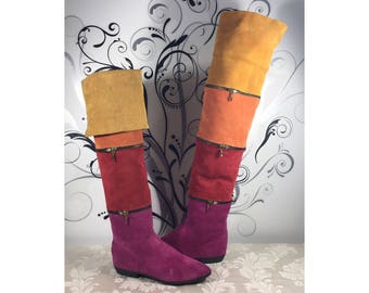 Leather boots, Women's leather boots, Knee high boots, Rainbow boots, Stylish leather boot's, Size 7 1/2 shoes, Colorful boots