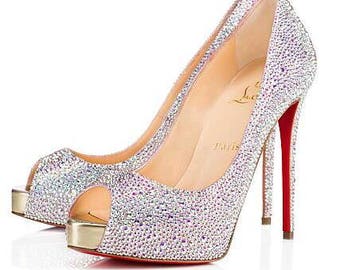 Custom Crystal Louboutin Shoe's send your own Louboutin shoes to be strassed !! Strass Louboutin bridal shoes.