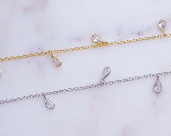 Teardrop CZ Chain by Foot, Bulk Chain By Foot, CZ Teardrop Shaker Chains, Tiny CZ Chains, Ideal for Choker Chain and Long Necklace,SCNF132