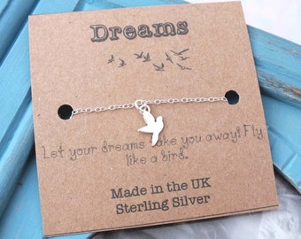 Sterling Silver Bird Bracelet, Silver Dove Charm Bracelet, Custom Silver Bracelet, Bridesmaid Bracelet, Dainty Silver Bird Bracelet