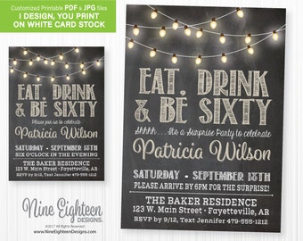 Surprise 60th Birthday INVITATION with Lightstring. Customized Printable PDF/JPG. I design, you print.
