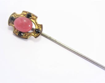 Antique Pink Glass Stick Pin Estate Jewelry