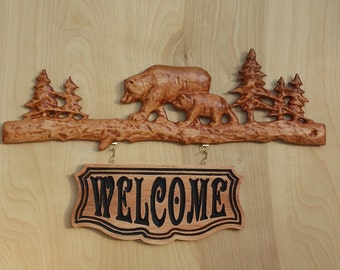 Bear Welcome Sign Rustic Cabin Decor Bear Wood Bear Wall