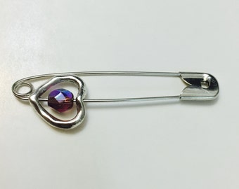 Safety Pin - Purple Safety Pin Jewelry - Pantsuit Nation - Love Trumps Hate - Solidarity Pin - Safety Pin Movement - Heart Safety Pin