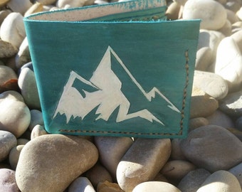 Mens leather wallet mountain wallet leather wallet Unique leather wallet and geometric design cowhide Christmas gift for him