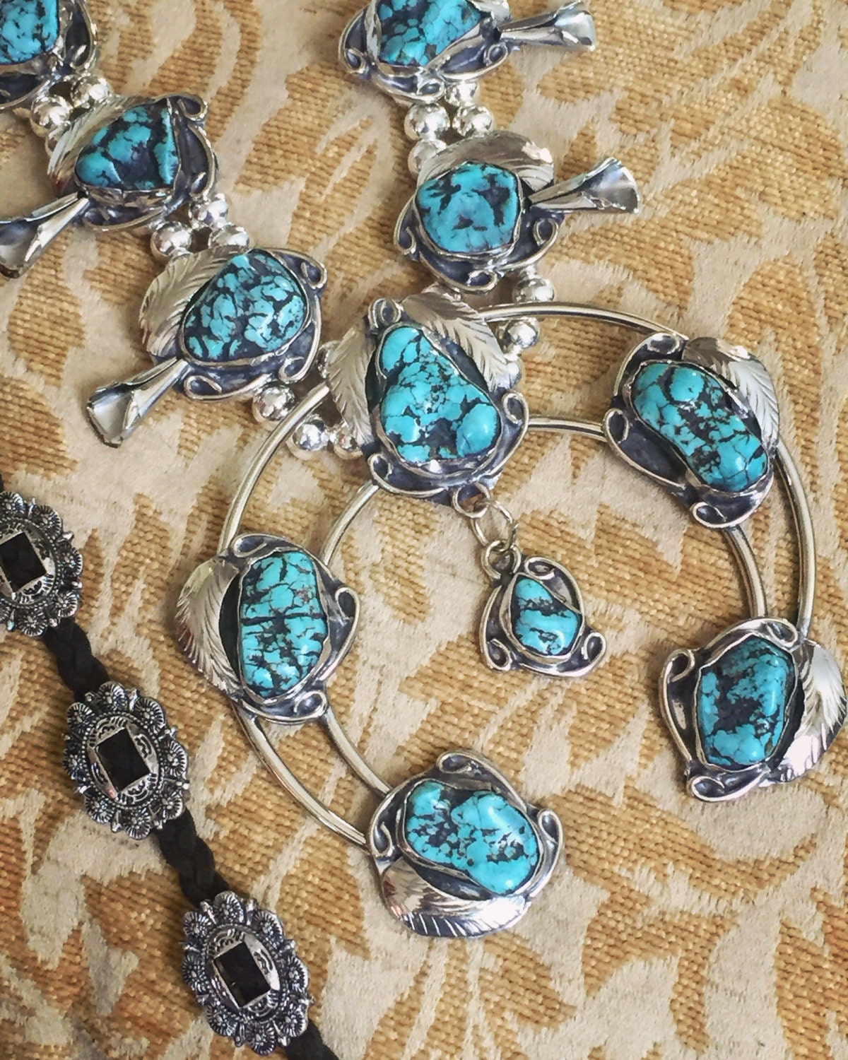 Genuine Turquoise Squash Blossom Necklace Navajo Jewelry