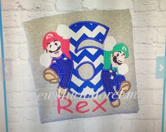 Boy's Mario and Luigi Personalized Birthday Shirt