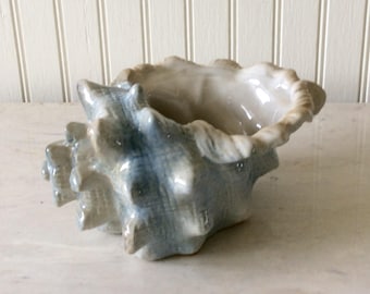 Vintage Ceramic Blue Seashell Planter, Conch Shell, Coastal, Nautical, Tropical, Beach, Cottage Decor