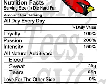 Cardinals Fans Nutrition Sheet SVG FIle