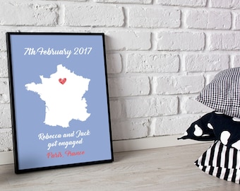 Personalised Engagement Gift Custom Print Poster Add Proposal Location, Date And Names Of The Couple Various Sizes Available