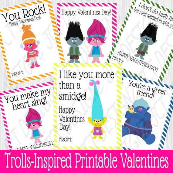 Trolls Inspired Valentines printable valentine instant