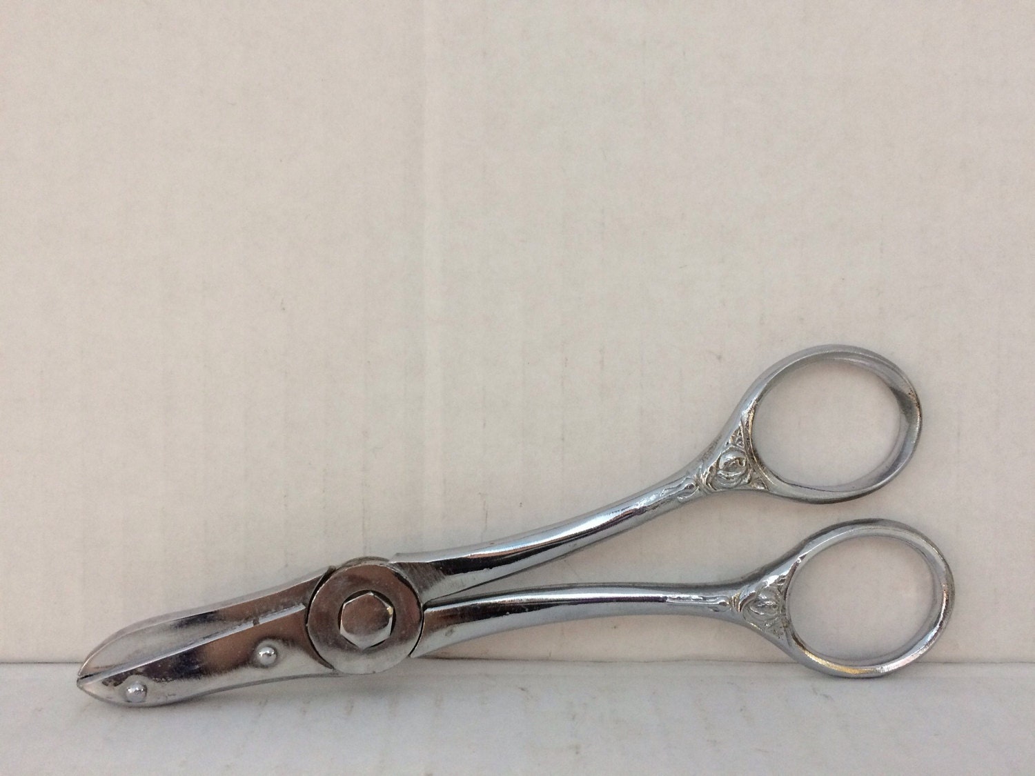Vintage Scissors Made in Italy Silver Scissors Rose Pattern