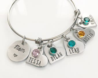 Personalized Mimi, Mom, Nana, Grandma, Nanny, Mamaw, Abuela Bracelet, Grandchildren Name Bracelet, Birthstone Bangle, Custom Bracelet