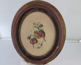 Vintage Framed Oval Strawberry Picture Oval Picture Oval Frame Fruit Print Strawberry Print Fruit Picture Oval Print Berry Print Oval Art