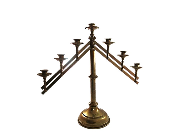 Antique Brass Menorah - Large Hanukkah Brass Menorah - Adjustable Seven-Arm Menorah or Candlesticks - Brass Judaica Candle Holder