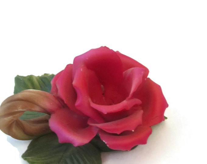 Vintage Rose Candle Holder w Handle / Porcelain Handmade in Italy Pink Flower Petal Candle Holders / Ceramic Rose Candle Holders