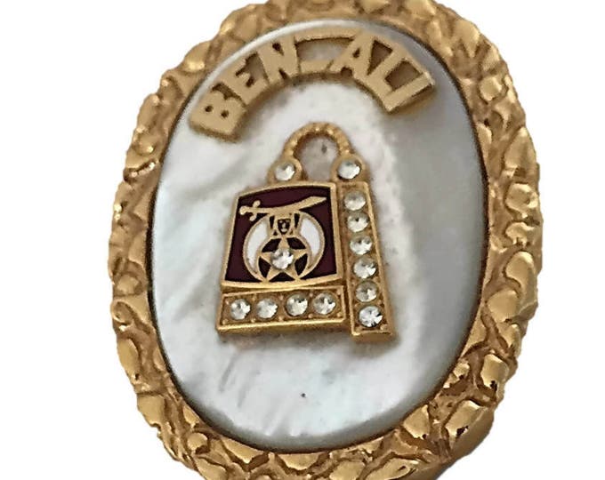 Shriners BEN ALI Mother of Pearl Bolor Tie | Jeweled Masonic Shiners Symbol marked Artunian JLRS