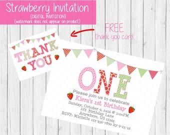 Strawberry Birthday Invitation - Strawberry 1st Birthday Invitation - Strawberry Party Invitation - Strawberry Shortcake Invitation