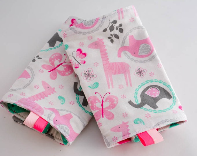 Custom Order for jcolonel21. - Lillebaby Accessories - Reversible Drool Bib and Straight Suck Pads - Pink Jungle Elephant Giraffe & Chevrons