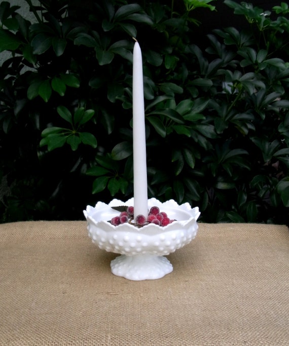 Items similar to Vintage Fenton Milk Glass Candle Bowl Holiday Decor