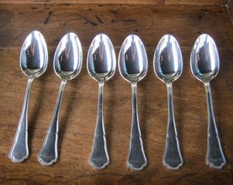Silver Plate Dessert Spoons, French Tableware, 6 French Vintage Dessert Spoons, French Soup Spoons