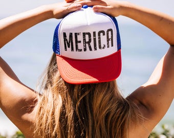MERICA snapback trucker hat ONE SIZE, baseball, yoga, pilates, barre, workout hat