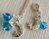 Moon Charm Pendant, Christmas Present, Crystal and Bead Pendant, Ladies Pendant Gift, Gifts for Her, Moon Pendant, Blue Bead Pendant, Et 153