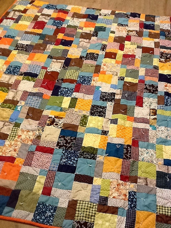 Old Fashioned Patchwork Quilt Hand tied Twin size Large