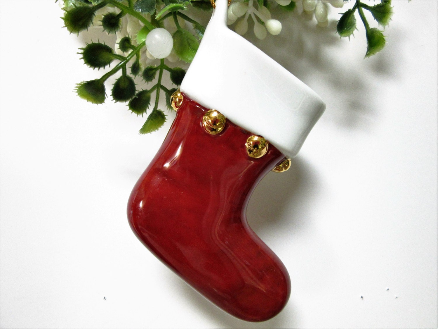 Ornament Stocking Christmas Holiday Porcelain Ceramic Pottery