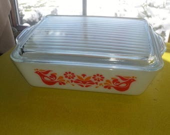 Vintage 1970s Pyrex 503 "Friendship" Pattern Glass Refrigerator Large Dish with Lid