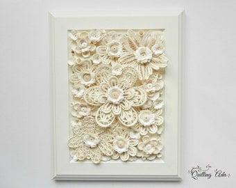 Quilling white flowers/paper art/wall art/home decor/wall hanging/Wedding Day