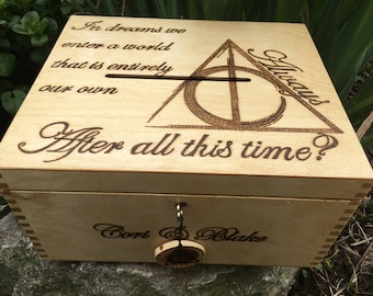 Deathly Hallows inspired card box chest, always, lockable keepsake box with posting slot, Harry Potter, box can be personalised