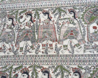 Beige Handloom Cotton Fabric 20%SALE,Block Print Cotton Madhubani Print,Dress Fabric,Indian fabric By Yard,khadi Cotton
