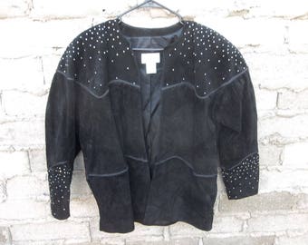 Vintage Suede Jacket Cher Rockstar 1990s Large Oversized Distressed Glam Hollywood Country Western Rhinestones