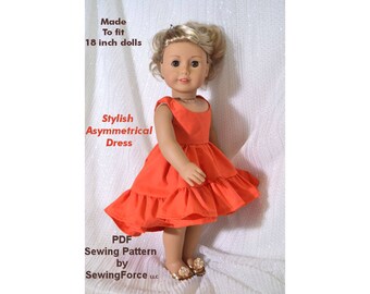 18 inch doll clothes pattern, American girl doll clothes pattern, PDF Sewing Pattern, Stylish Party Dress