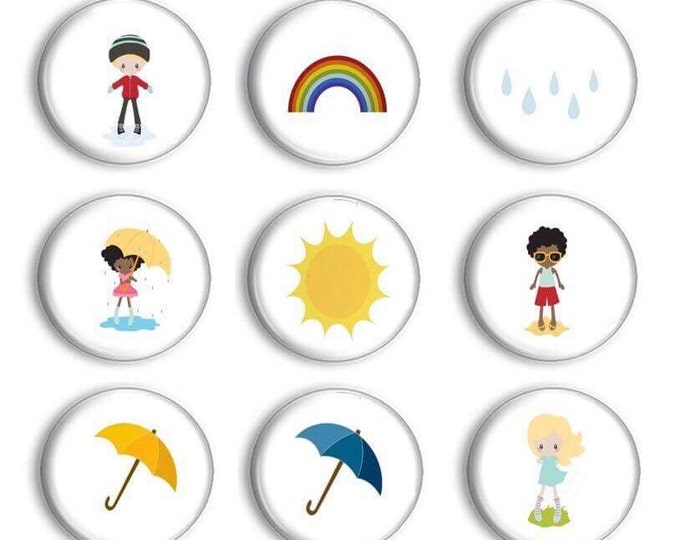 Weather Refrigerator Magnets - Kid's Party Favors - Bulletin Board Magnets - Classroom Magnets - Gifts kids - Magnetic Chalkboard