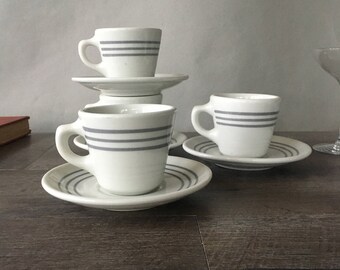 Vintage Diner Coffee Cups, Grey Restaurant Ware, Sultana ABC China, restaurant coffee cups, vitrified china cups, gray band, cup and saucer