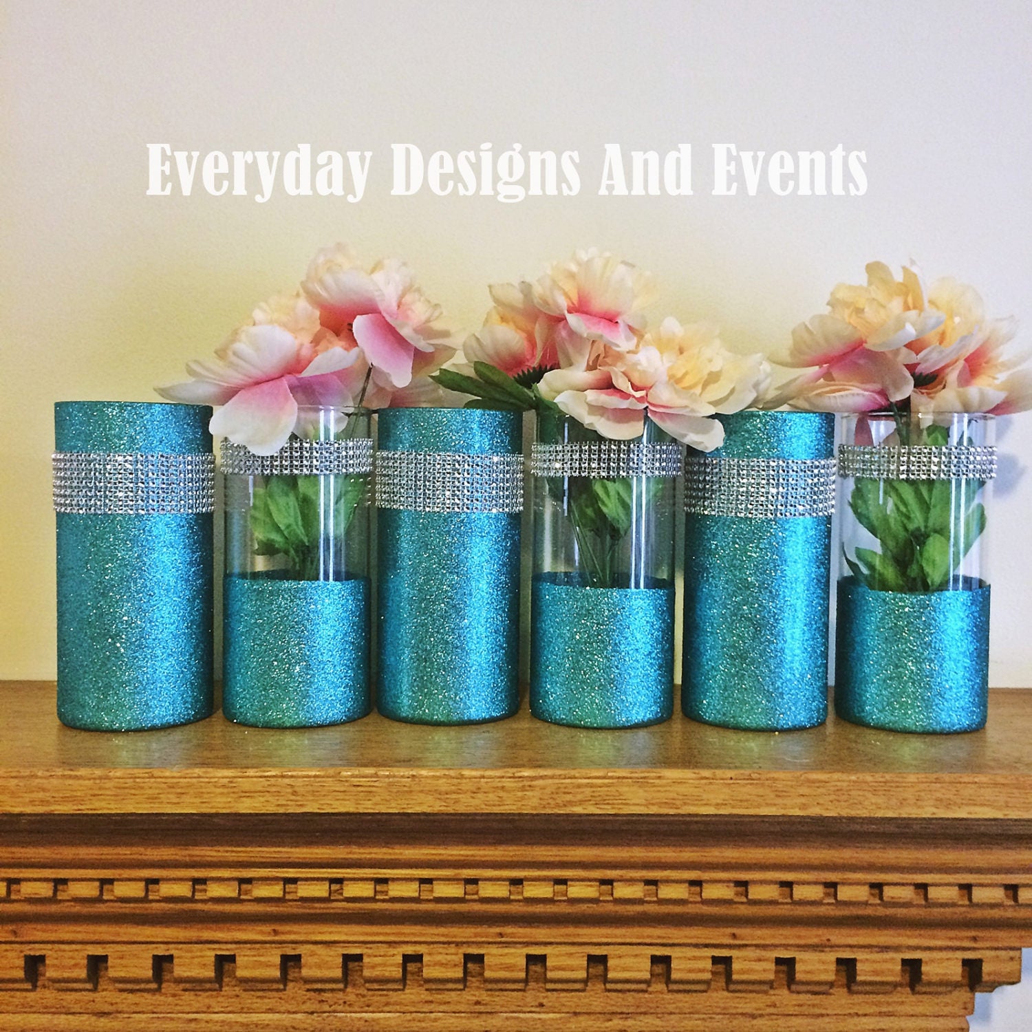 6 teal glitter vases teal and silver teal glass vases