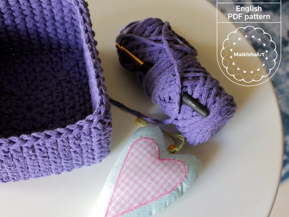 e crochet in hook mm Crochet T shirt basket crochet pattern DIY square basket