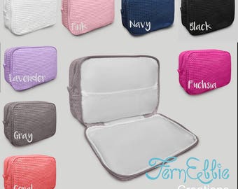 Personalized Waffle Makeup Bag, Monogrammed Makeup Bag, Bridesmaids Gift, Toiletry Bag