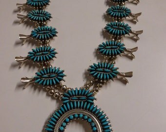 Vintage Zuni Petit Point Squash Blossom Necklace - FREE SHIPPING & Layaway
