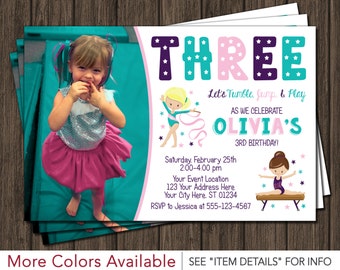 Gymnastics Birthday Invitation • Gymnastic Invitations • Any Age