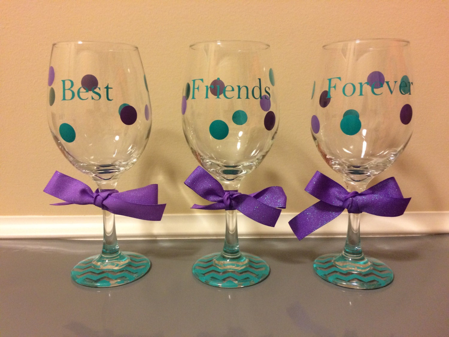 Best Friends Forever Wine Glasses Set Of 3 By Goldengirlglass