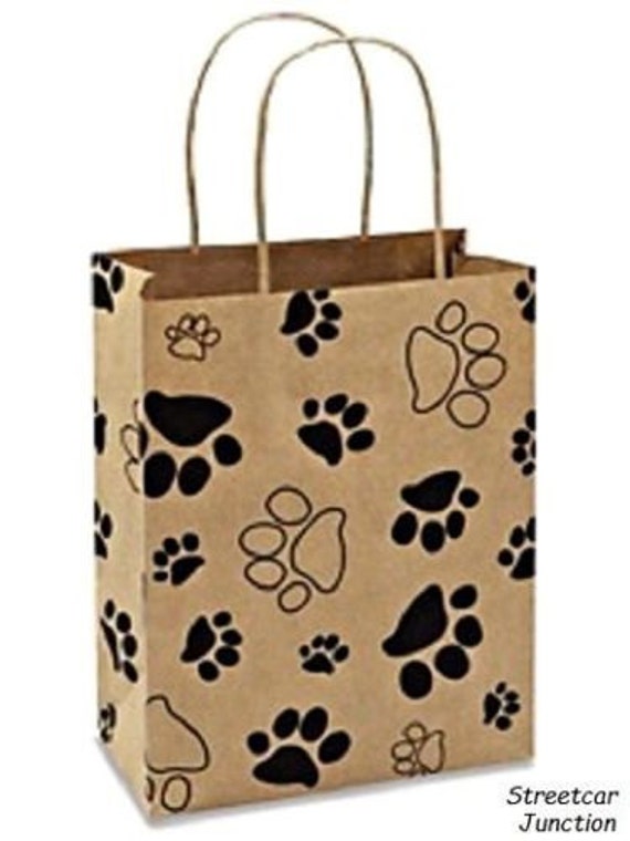 5 Paw Print Paper Gift Bags w/ Handles Dog / Cat