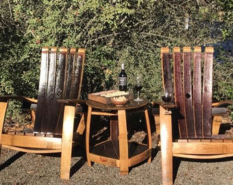 Barrel Head Table // Wine Barrel Furniture Side Table Indoor Outdoor With Bottom Shelf