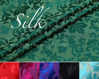 Emerald Silk by the yard Green Silk Crepe Damask Fabric - achat tissu de soie