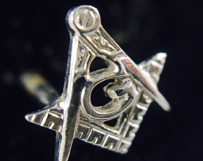 Storewide 25% Off SALE Vintage 14k White Gold Masonic Member's Commemorative Lapel Pin Featuring Masonic Square And Compass